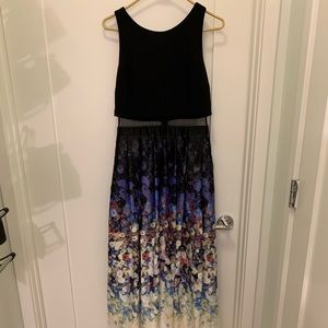 Black & floral faux 2-piece prom dress